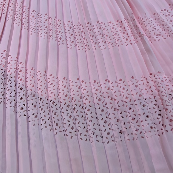 Banana Republic Pink Pleated Midi Dress with Laser Cut Detail - Picture 5 of 10